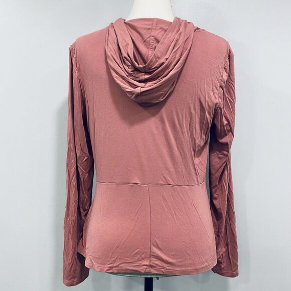 SWEATY BETTY 6 Tori Twist Front Hooded Pullover Top Cinder Pink Athleisure Soft - Picture 2 of 14